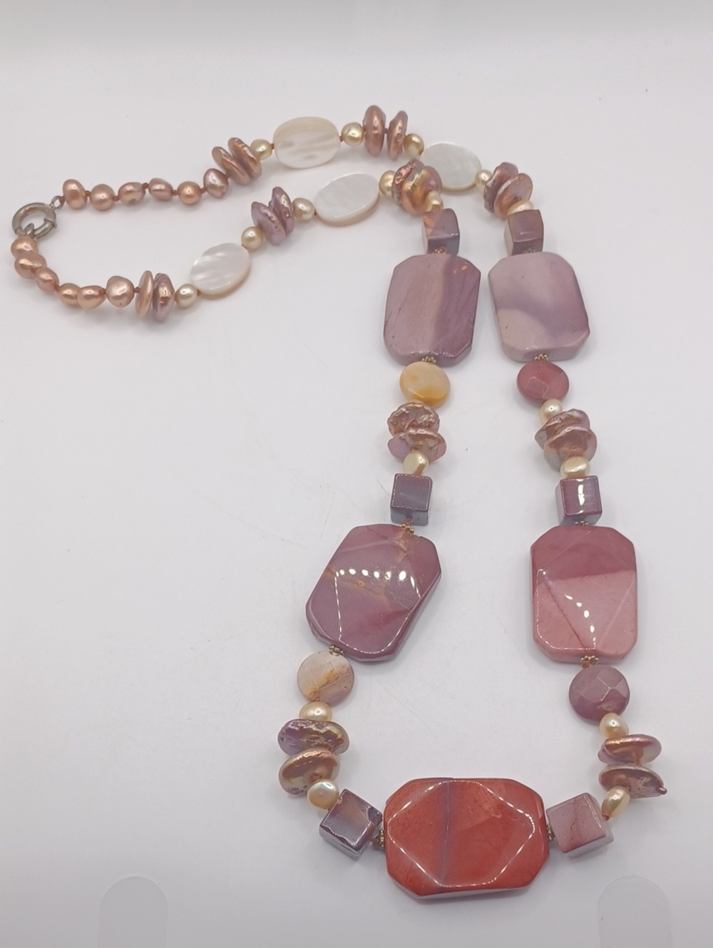 Mookaite, Pearl, and Mother of Pearl Statemant Necklace